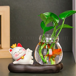 Décorations d'exposition en résine représentant un chat porte-bonheur et un poisson doré&nbsp;PW-WG9CA52-04