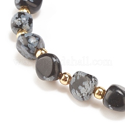 Bracciale elasticizzato con perline rotonde in ossidiana naturale con fiocco di neve&nbsp;BJEW-JB08197-04