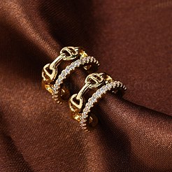 Orecchini a polsino con micro pavé di zirconi chiari in ottone placcato cremagliera&nbsp;EJEW-H147-03G