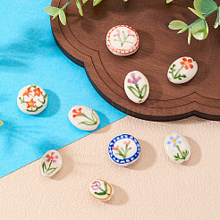 9 pieza de cuentas de porcelana hechas a mano con temática de flores de 9 estilos&nbsp;PORC-TA0002-29