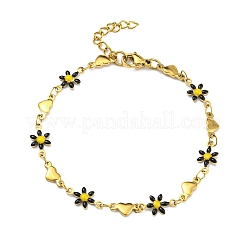 Bracelet chaîne à maillons cœur et fleur en émail&nbsp;BJEW-A142-05G