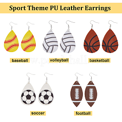 8 Paar 8 Stile PU-Kunstleder-Tropfen mit Sport-Motiv-Muster-Ohrhänger&nbsp;EJEW-AN0001-79
