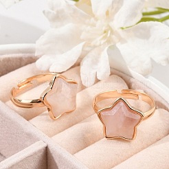 Stern natürliche Rosenquarz verstellbare Ringe&nbsp;RJEW-H241-01G-02
