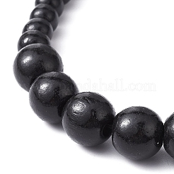 Collier de perles rondes en bois naturel et verre&nbsp;NJEW-JN04477