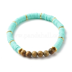 Natürliche Sandelholz-Rund- und Fimo-Heishi-Perlen-Stretch-Armbänder-Sets&nbsp;BJEW-JB07437