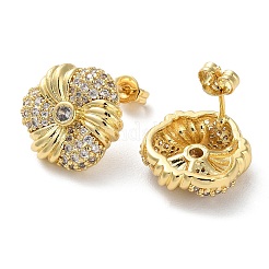 Orecchini a bottone da donna con portafiori in ottone placcato con micro pavè di zirconi trasparenti&nbsp;EJEW-A045-09G