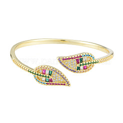 Bracelet manchette ouvert feuille de zircone cubique&nbsp;BJEW-N012-045