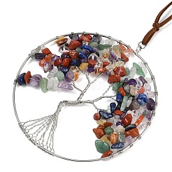 Decorazioni pendenti in ottone e pietre preziose naturali chakra&nbsp;HJEW-Z007-03P