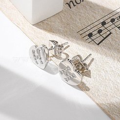 Orecchini a bottone con micro pavé di zirconi chiari in ottone placcato cremagliera&nbsp;EJEW-K299-01P-H