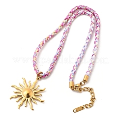 Collane con ciondolo a forma di sole in acciaio inossidabile 304 e cordino in poliestere intrecciato per donna&nbsp;NJEW-F349-01G