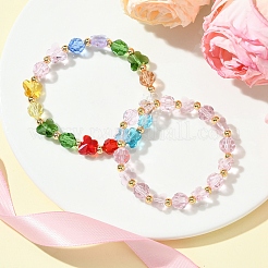 Stretch-Armbänder mit Schmetterlingen und facettierten runden Glasperlen für Damen&nbsp;BJEW-FS00002