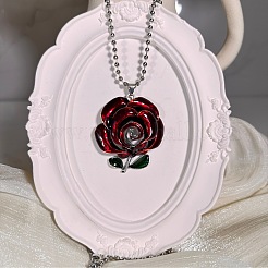 Vintage-Halskette mit Anhänger in Form einer roten Rose aus Emaille im gotischen Stil für Damen&nbsp;GR0561