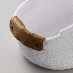 Aufbewahrungskorb aus gewebter Baumwolle mit Griffen aus PU-Leder&nbsp;AJEW-WH0410-332