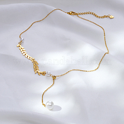Collier élégant en acier inoxydable avec pendentif boule ronde en imitation perle et chaîne à maillons de blé pour femmes&nbsp;SK9142