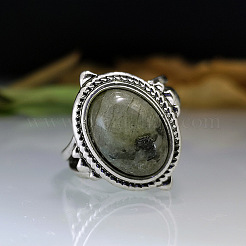 Bagues ovales en alliage de zinc et labradorite naturelle&nbsp;WG970F5-01