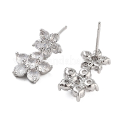 Orecchini a bottone in ottone con fiore placcato a cremagliera&nbsp;EJEW-N055-44P-RS