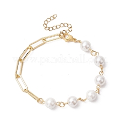 Bracelets en laiton avec trombones et chaînes de perles de coquillage pour femmes&nbsp;BJEW-JB11601-02