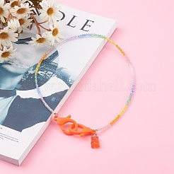 Collane di perline di vetro placcate personalizzate arcobaleno&nbsp;NJEW-JN03410-01