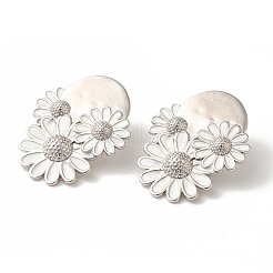 Orecchini a bottone in ottone smaltato con fiore placcato a cremagliera&nbsp;EJEW-B062-34P