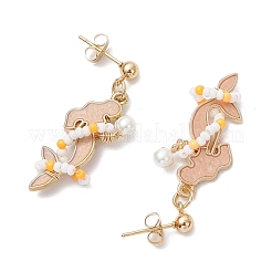 Pendientes colgantes de sirena con cuentas de vidrio de acero inoxidable 304&nbsp;EJEW-MZ00460