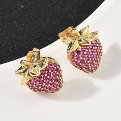 Orecchini a bottone in ottone con zirconi cubici a forma di fragola&nbsp;EJEW-L301-01G