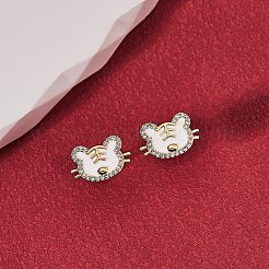 Orecchini a bottone con zirconi cubici dello zodiaco cinese della tigre&nbsp;EJEW-SZ0001-75