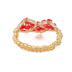Anelli elastici con perline di vetro a forma di cuore per le donne&nbsp;RJEW-MZ00028-01