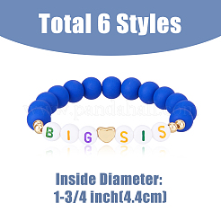 6 Stück 6-farbiges Set mit Stretch-Armbändern aus Acryl und Polymer Clay mit dem Wort „Big Sis“ und CCB-Herzperlen&nbsp;BJEW-FI0001-53