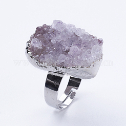 Einstellbar natürliche druzy Amethyst Fingerringe&nbsp;RJEW-E146-02