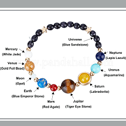 3 bracelet extensible en perles de plastique et pierres précieuses mélangées naturelles et synthétiques&nbsp;BJEW-AN0001-28