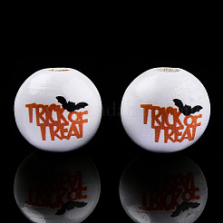 Perles en bois naturel imprimées sur le thème d'Halloween&nbsp;WOOD-TAC0021-22B