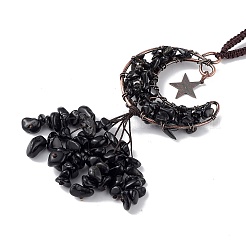 Luna in pietra mista naturale con decorazioni pendenti con nappine in chips&nbsp;G-L524-07R-B