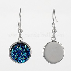 Orecchini pendenti in resina druzy piatta in ottone placcato color argento&nbsp;EJEW-JE01664-01