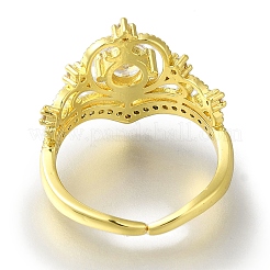 Anelli aperti da donna con corona placcata in ottone con micro pavé di zirconi trasparenti&nbsp;RJEW-H232-04G