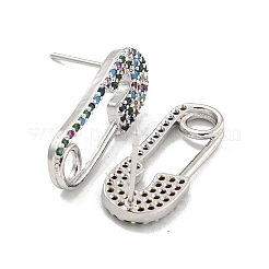 Orecchino a bottone con micro pavé di ottone placcato a cremagliera con zirconi trasparenti&nbsp;EJEW-C102-03P