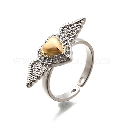 Bagues manchettes en laiton de style gothique avec micro pavé de zircons cubiques transparents pour femmes&nbsp;RJEW-U051-02B-GP