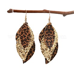 Blatt mit Leopardenmuster Legierung Kunstleder Ohrhänger&nbsp;FS-WG184A7-01