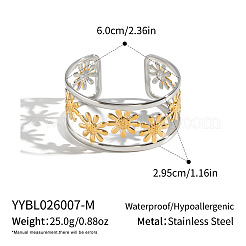 Bracciali rigidi da donna vintage in acciaio inossidabile 304 con design a margherita&nbsp;HL3157-2