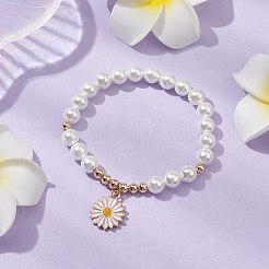 Braccialetti elasticizzati con perline di conchiglia rotonde da 7 mm&nbsp;BJEW-JB10650
