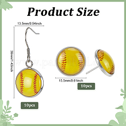 10 Paar 2 Stile Baseball Edelstahl Glas baumeln Ohrring & Ohrstecker-Sets&nbsp;EJEW-ME0001-17