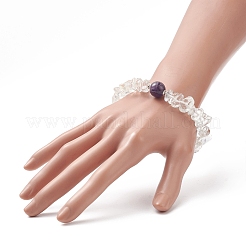 Puces de cristal de quartz naturel et bracelet extensible de pierres précieuses mixtes pour femme&nbsp;BJEW-JB09230