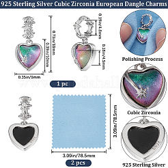 1 pz. 925 ciondoli pendenti europei in argento sterling con zirconi cubici trasparenti anti-ossidazione&nbsp;FIND-BBC0002-86