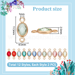 24 pz. 12 colori ottone pavé vetro sfaccettato connettore charms&nbsp;KK-UN0005-53