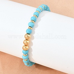 Facettierte runde Armbänder aus synthetischem Türkis und Messingperlen&nbsp;KK-H299-02G