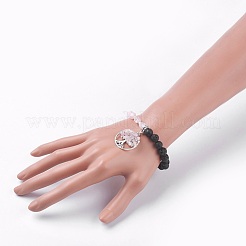Natürliche Stretch-Armbänder aus Rosenquarz und Lavastein&nbsp;BJEW-JB03953-03
