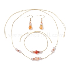Runde natürliche karneol & malaysia jade & katze auge perlen halskette & armband & baumeln ohrring sets&nbsp;SJEW-JS01331