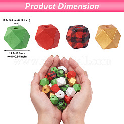 120 pièce de perles en bois naturel peintes en forme de polygone de 6 styles&nbsp;WOOD-BT0001-11