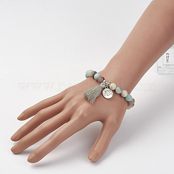 Natürliche Blumen Amazonit Perlen Stretch Armbänder&nbsp;X-BJEW-JB02812-04