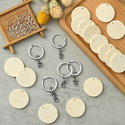 Kits de fabrication de porte-clés en bois rond et plat vierge&nbsp;DIY-YW0008-89