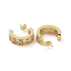 Orecchini a bottone a cuore in ottone con micro pavé di zirconi cubici&nbsp;EJEW-P252-04G